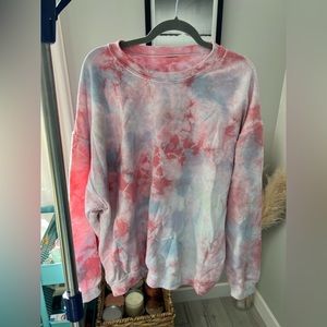UO Blue, Pink & White Tie Dye Oversized Crewneck - OS